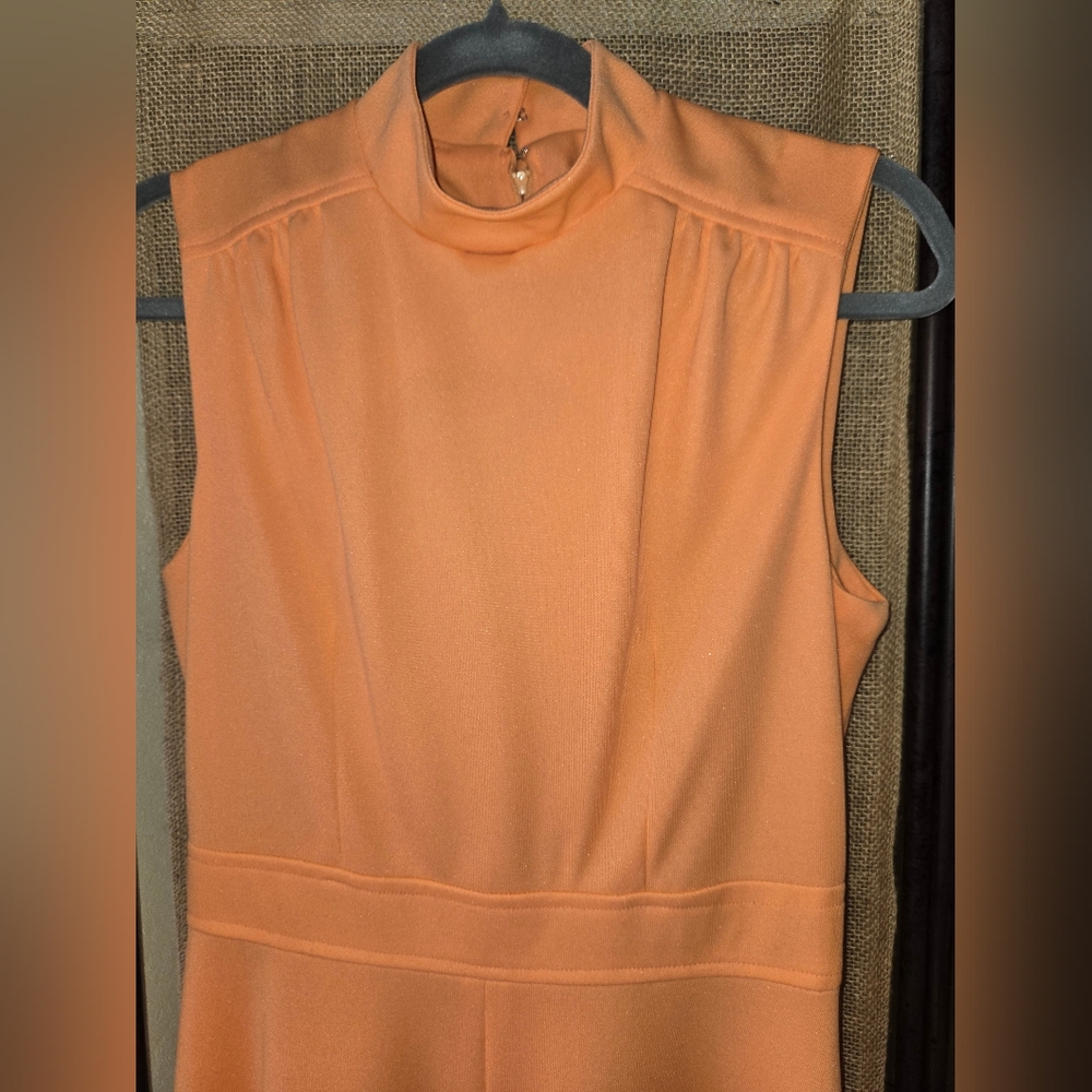 70s Mod Orange Dress Sleeveless Flare Homemade Vintage - Picture 2 of 8